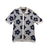 Massive Womens Ivory & Navy Blue Floral Button-Up Short Sleeve Cardigan M