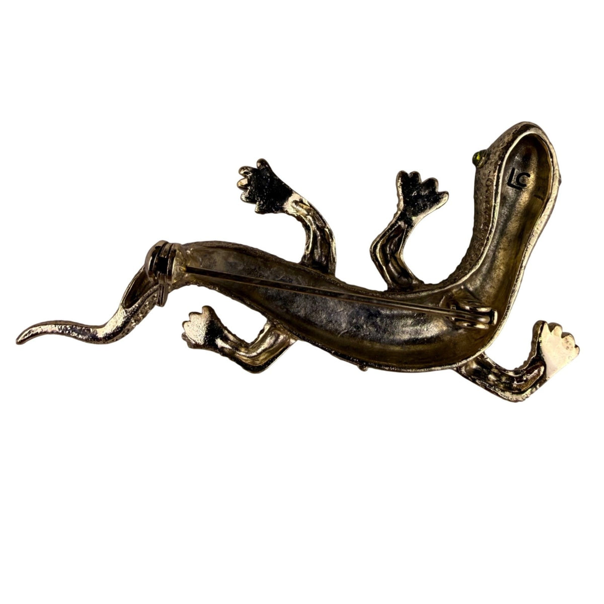 Liz Claiborne Womens Green Rhinestone Gecko Brooch Pin With Box Metal Jewelry