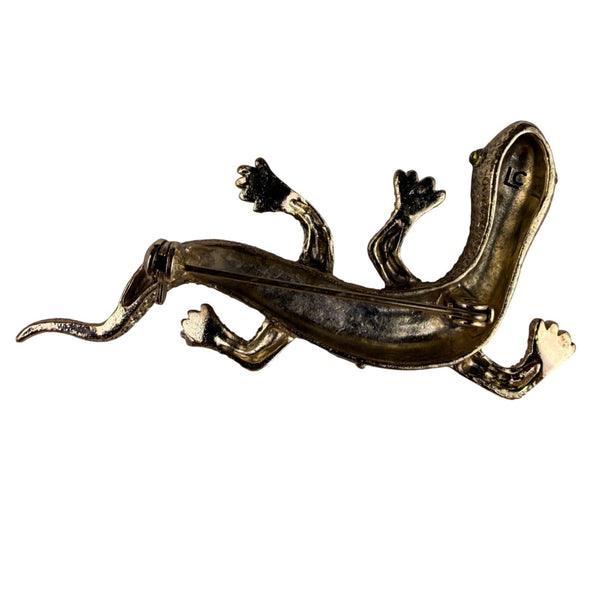 Liz Claiborne Womens Green Rhinestone Gecko Brooch Pin With Box Metal Jewelry