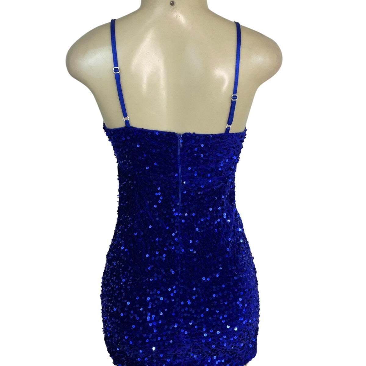 JJ’s House Women’s Royal Blue Sequin Mini Dress With Spaghetti Straps Sz S - New