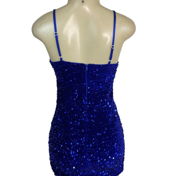 JJ’s House Women’s Royal Blue Sequin Mini Dress With Spaghetti Straps Sz S - New