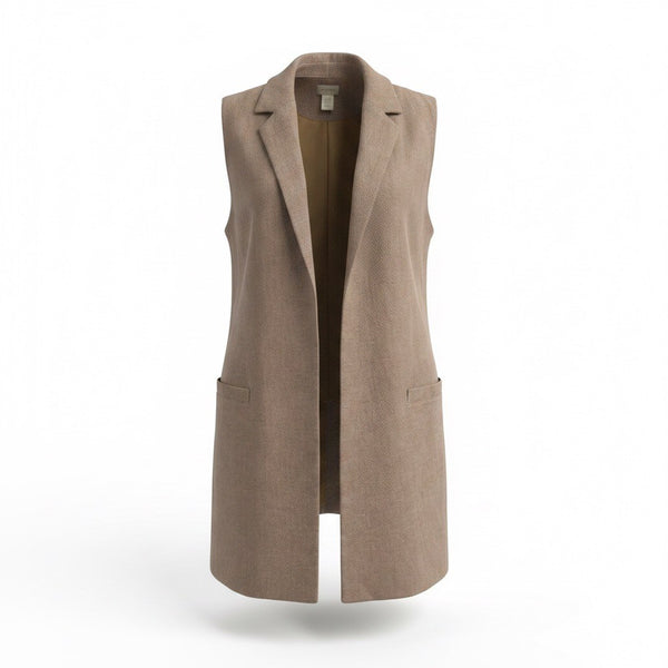 Chicos Womens Beige Linen Blend Sleeveless Open Front Vest Size 2 