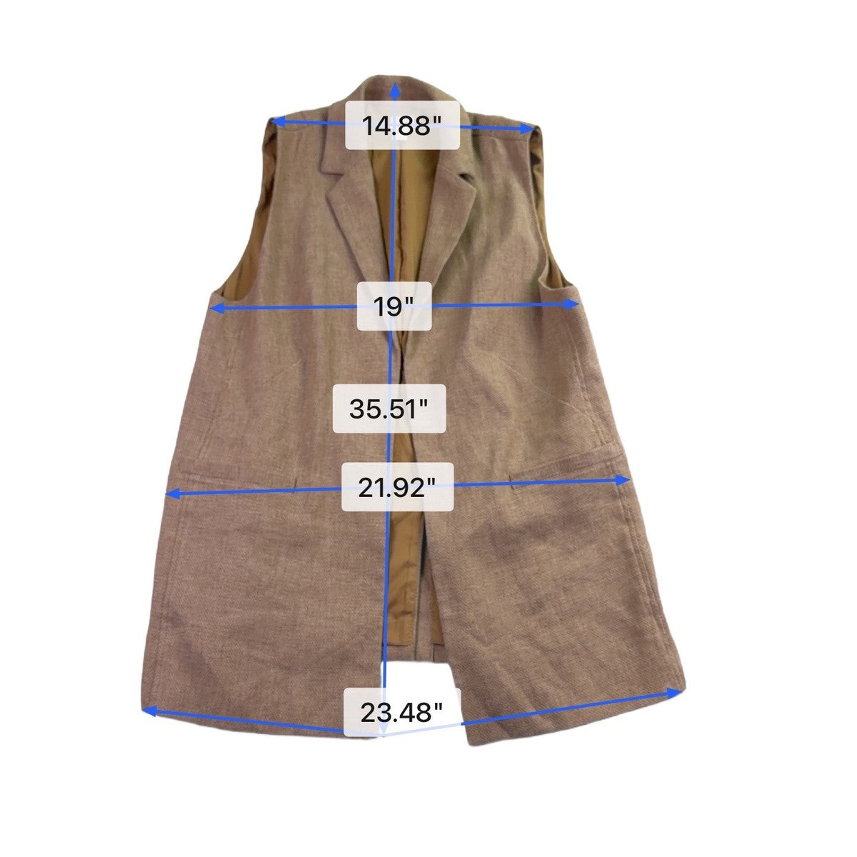 Chicos Womens Beige Linen Blend Sleeveless Open Front Vest Size 2 