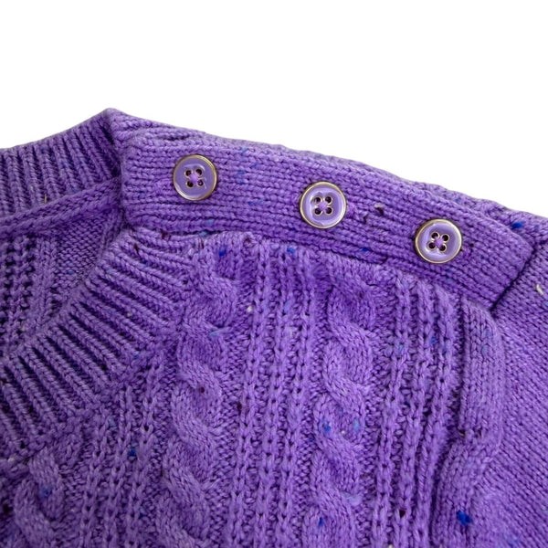 Talbots Womens Purple Cable Knit Sweater Crewneck Long Sleeve Cotton Blend Sz L