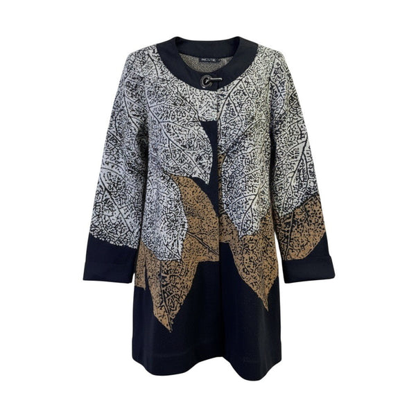 Nic + Zoe Womens Black & Tan Cotton Blend Leaf Print Long Sleeve Jacket Size L