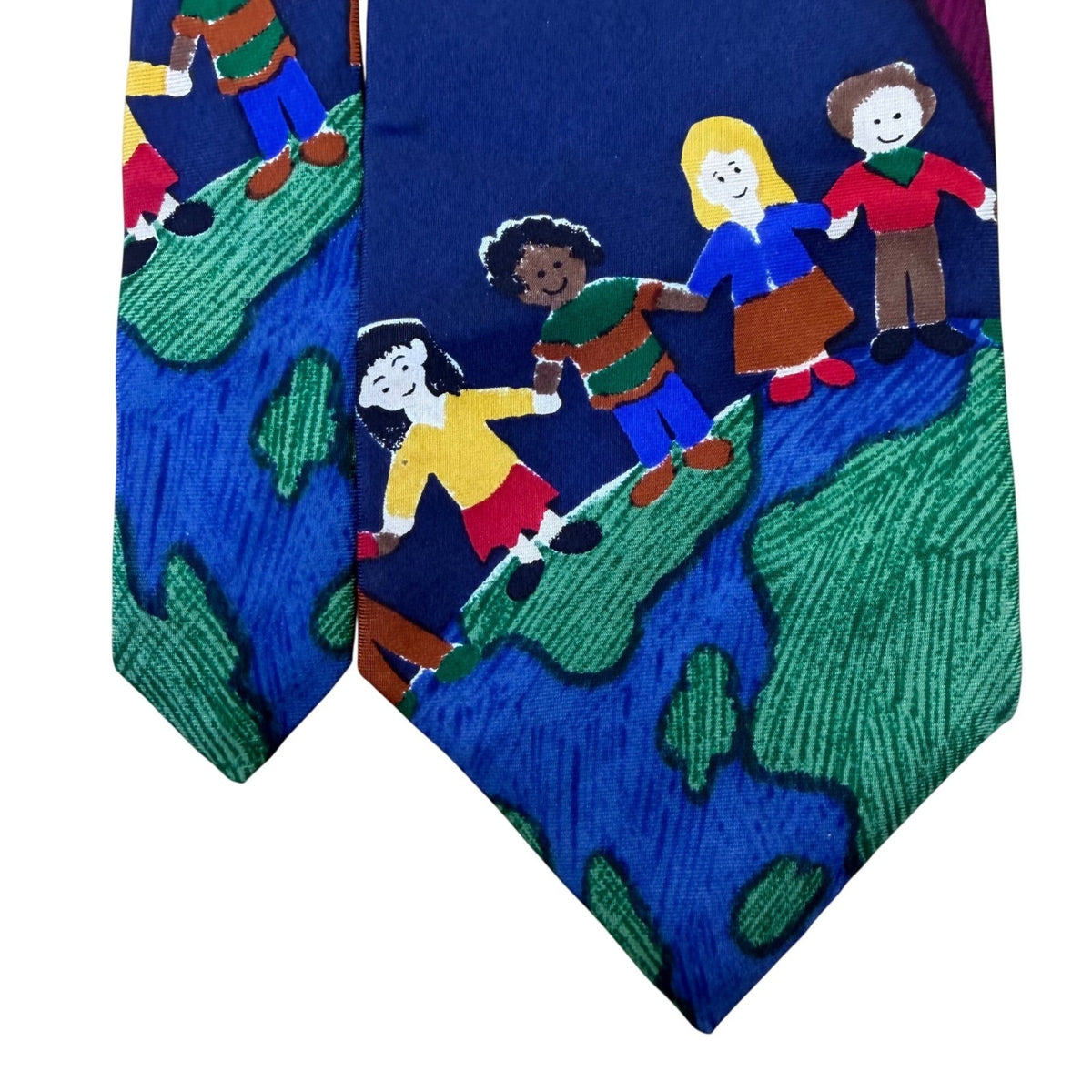 Save The Children  Blue 100% Silk Necktie Peace On Earth Child Design Colorful