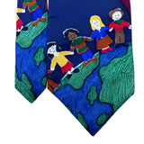 Save The Children  Blue 100% Silk Necktie Peace On Earth Child Design Colorful