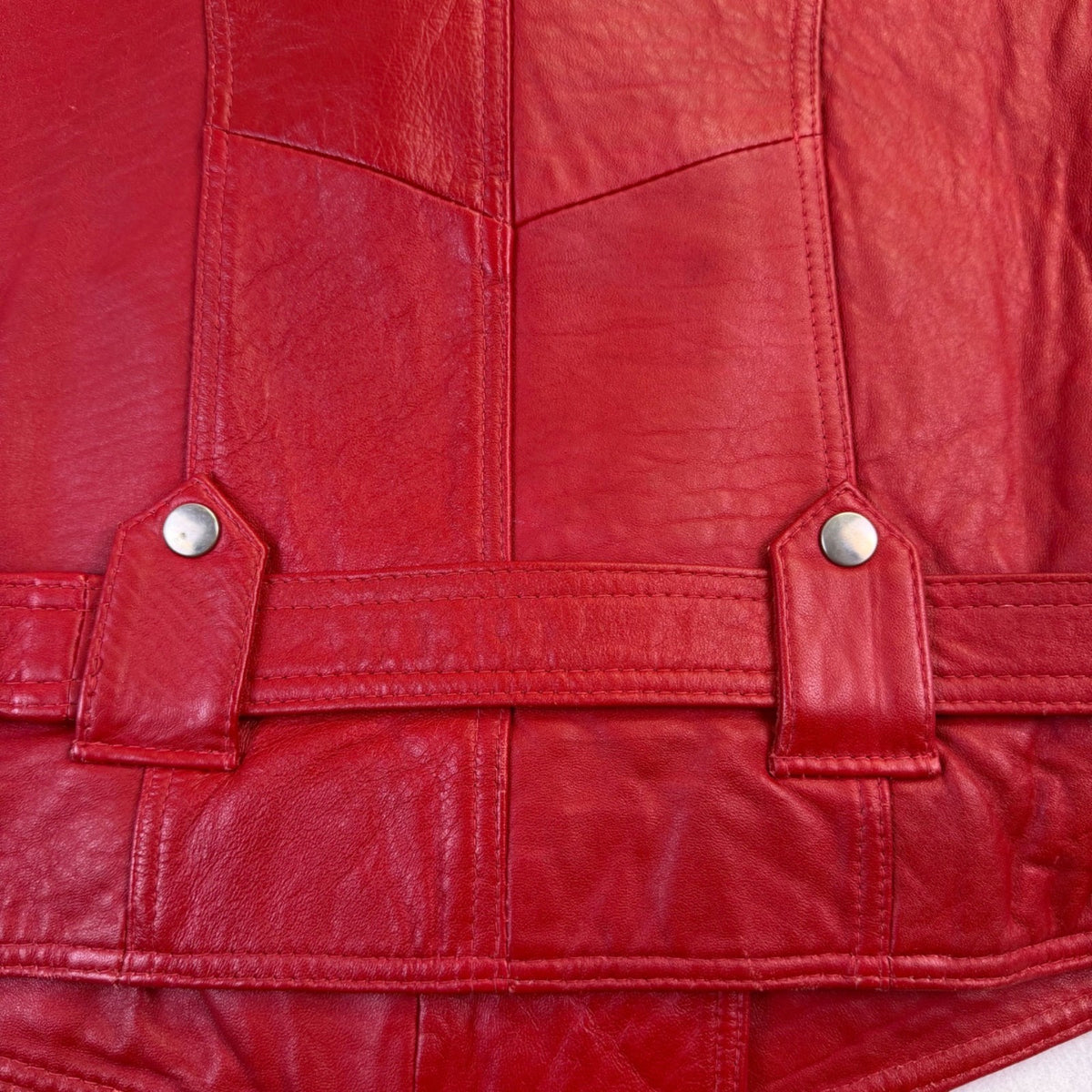 Bloomingdales Womens Red Leather Sleeveless Vest Belted Zipper Pockets Size S