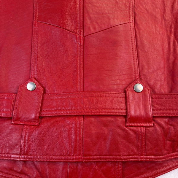 Bloomingdales Womens Red Leather Sleeveless Vest Belted Zipper Pockets Size S