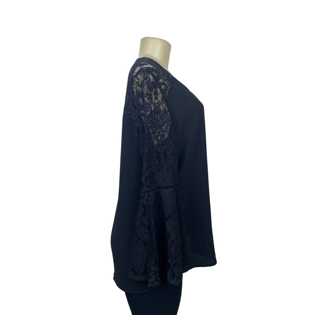 Chico’s Women's Black Long Sleeve Floral Mesh Shirt Sz 1
