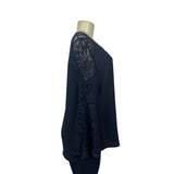 Chico’s Women's Black Long Sleeve Floral Mesh Shirt Sz 1