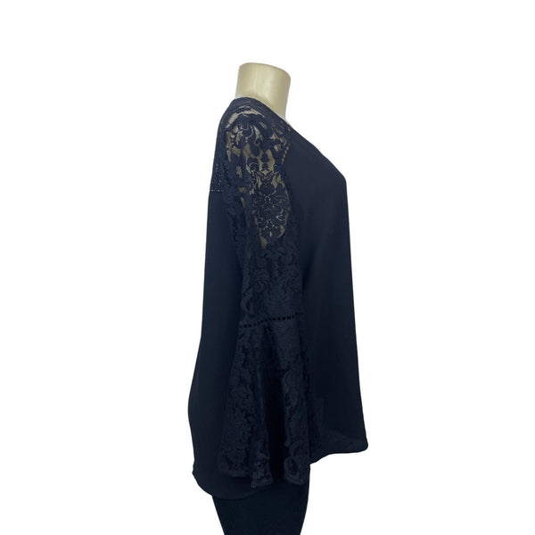 Chico’s Women's Black Long Sleeve Floral Mesh Shirt Sz 1