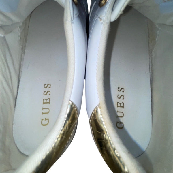 Guess Women’s White Quilted With Gold Accents Lace-Up Loven Sneakers Size 10M