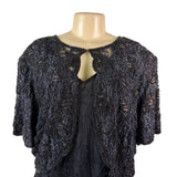 Sténay Womens Black Silk Beaded Evening Gown With Sheer Jacket  Elegant Size 20