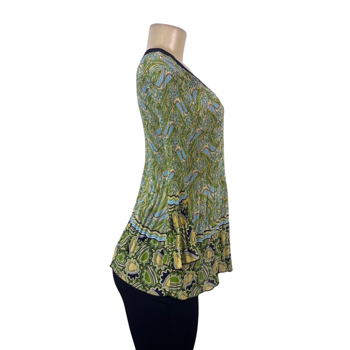 Nicola Womens Green/Blue Keyhole-Neck Boho Tunic With Bell Sleeves Sz P/M