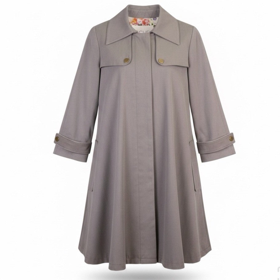 Rachel Roy Womens Grey Flared Trench Coat With Floral Lining Size XS