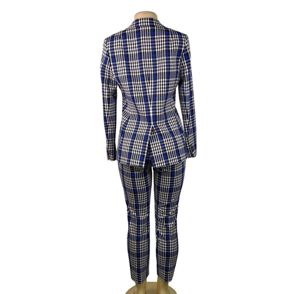 Banana Republic Womens Blue Black Plaid Pants Suit - Blazer & Slim Fit Sz 4 & 6