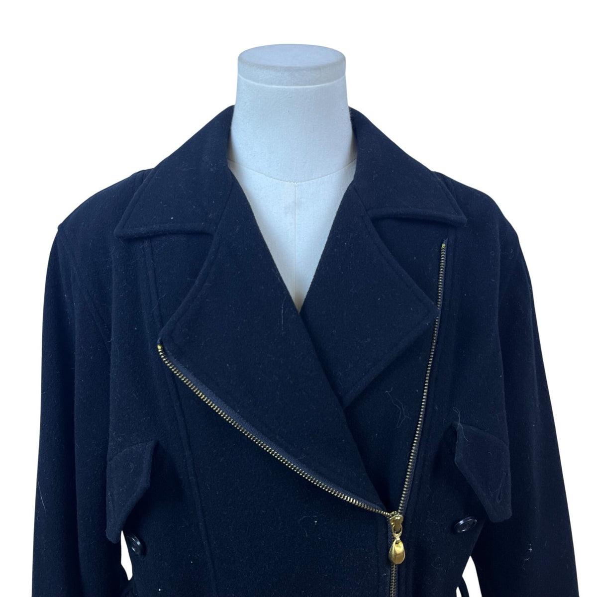 Classiques For Nordstrom Womens Black Wool Nylon Moto Jacket Belted Size M