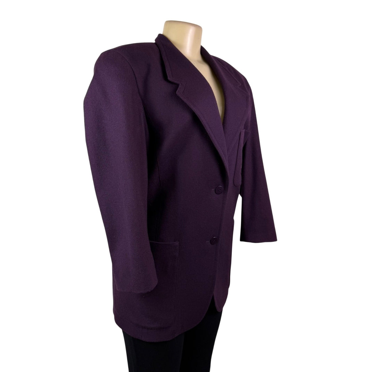 Linda Allard For Ellen Tracy Womens Purple Wool  Blazer Embroidered Pocket Sz 8