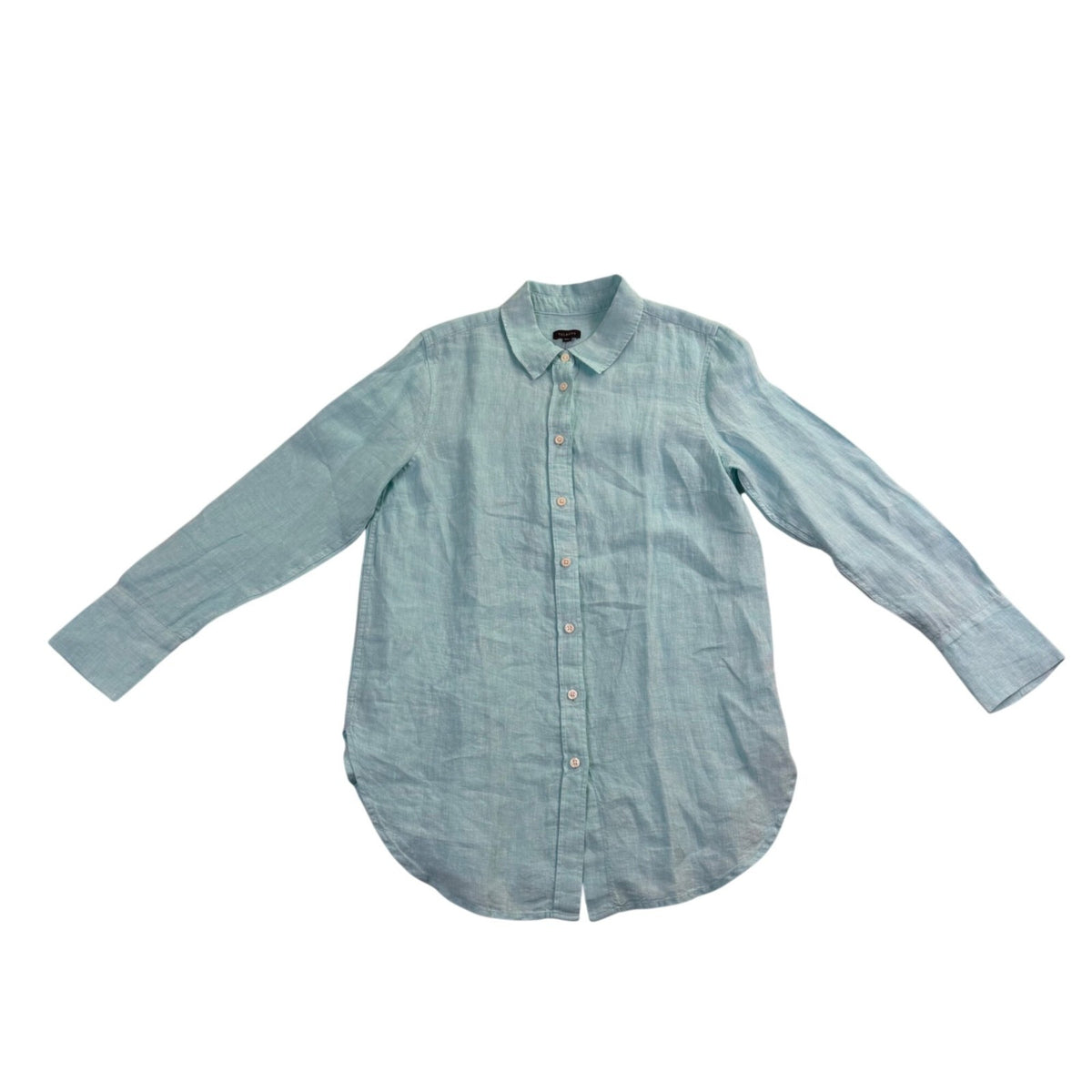 Talbots Women’s Aqua Linen Button-Up Long-Sleeve Shirt Lightweight Casual Size M