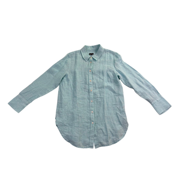 Talbots Women’s Aqua Linen Button-Up Long-Sleeve Shirt Lightweight Casual Size M