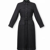 Lauren Ralph Lauren Womens Black Linen Belted Button-Up Pocket Shirt Dress Sz 2P