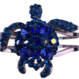 Silver Tone Womens Blue Rhinestone Turtle  Bracelet Adjustable Charm Jewelry