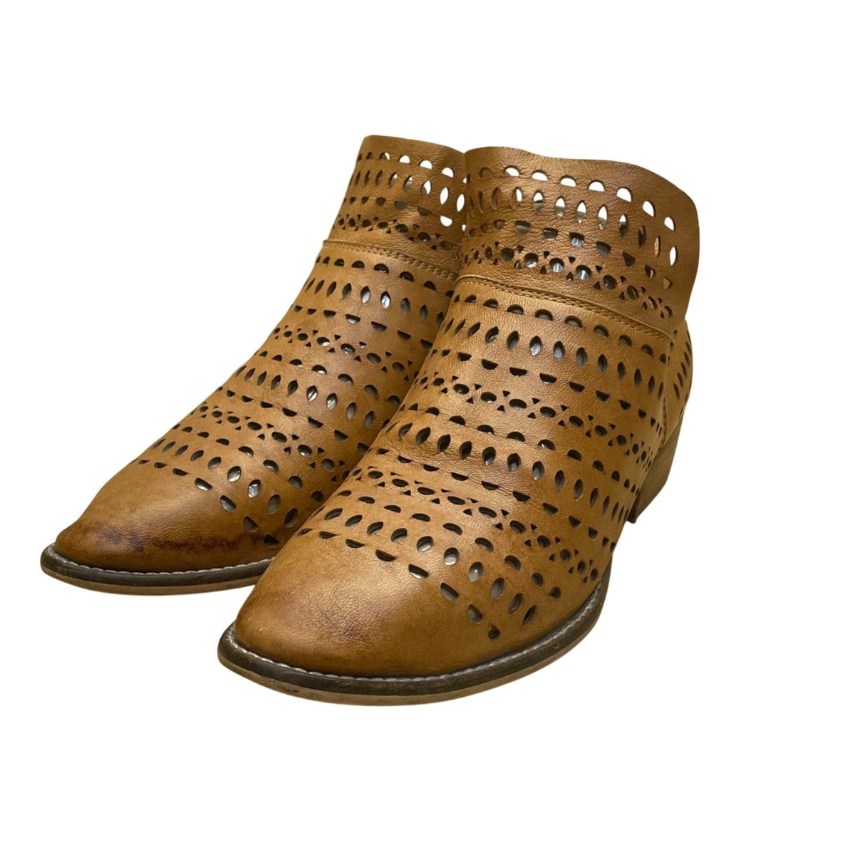 Seychelles Women’s Brown Leather Cutout Western Stacked Heel Ankle Boots Size 7