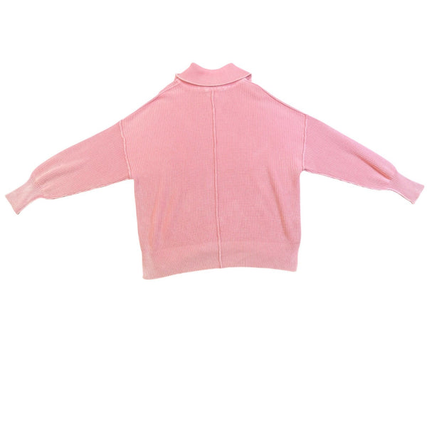 Aerie Womens Pink Ribbed Relaxed Fit & Half-Zip Knit Sweater Size SP