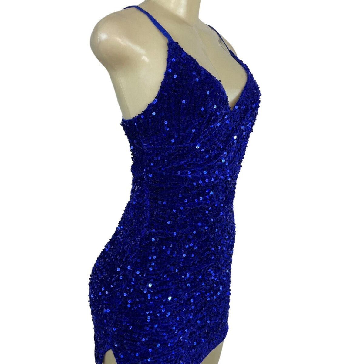 JJ’s House Women’s Royal Blue Sequin Mini Dress With Spaghetti Straps Sz S - New