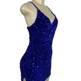 JJ’s House Women’s Royal Blue Sequin Mini Dress With Spaghetti Straps Sz S - New