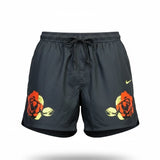 Nike Men’s Black Polyester Rose-Printed Swim Shorts Size XL