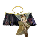 Vintage Black Mesh Fairy Themed Handbag With Gold Frame Unique Evening Bag