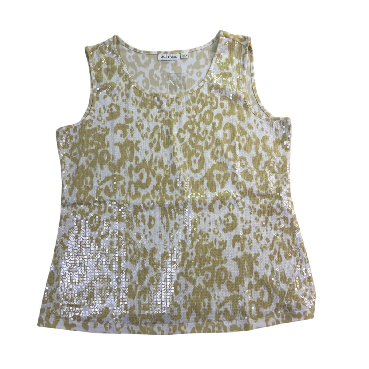 Joan Rivers Womens Beige & White Leopard Print & Sequin Sleeveless Top Size L