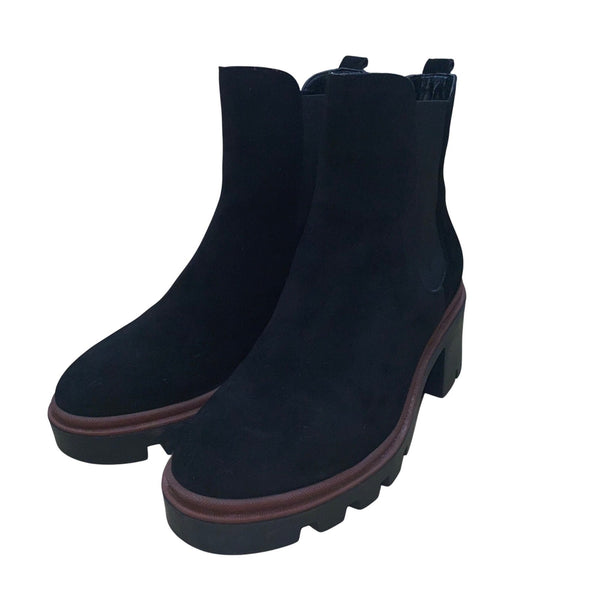 António De Faria Women’s Black Suede Lug Sole Chelsea Boots Size 8