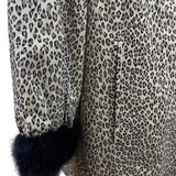 Silverman Furs Womens Black Mink Trim Leopard Print Coat Elegant Outerwear