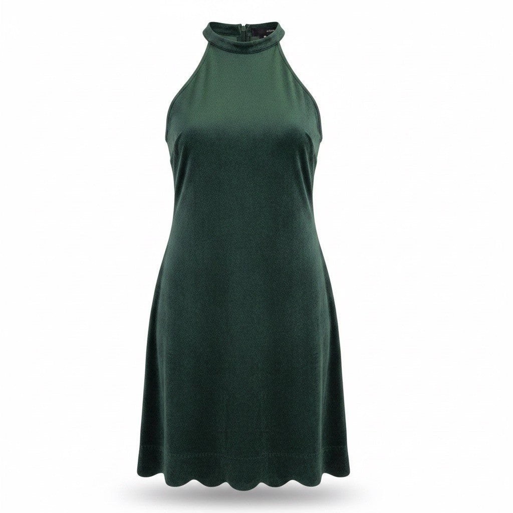 Aqua Womens Green Polyester/Spandex High Neck Halter Scallop Hemline Dress Sz M