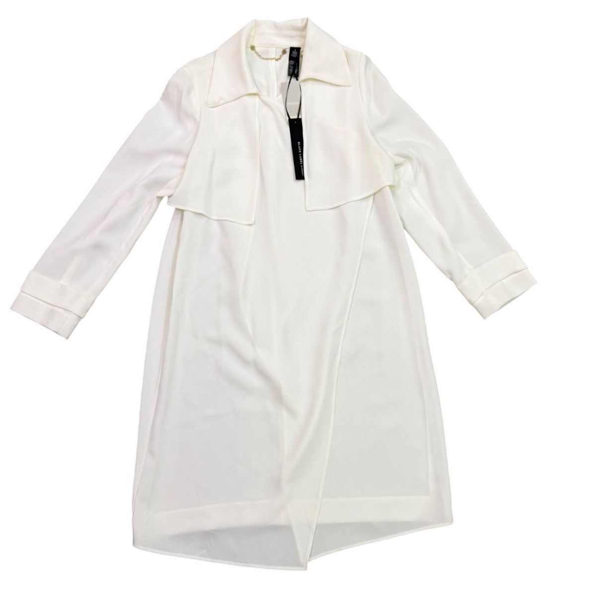 Black Label By Chicos Womens White Sheer Open-Front Trench Coat 69% Triacetate S