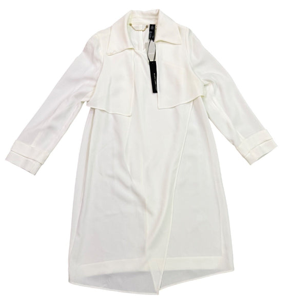 Black Label By Chicos Womens White Sheer Open-Front Trench Coat 69% Triacetate S