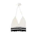 Sincerely Jules Womens Ivory & Black Crochet Halter Top Scallop Trim Size S