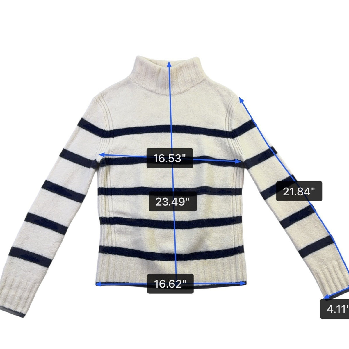 J.Crew Womens Ivory & Navy Merino Striped Turtleneck Sweater Warm Knit Sz XS