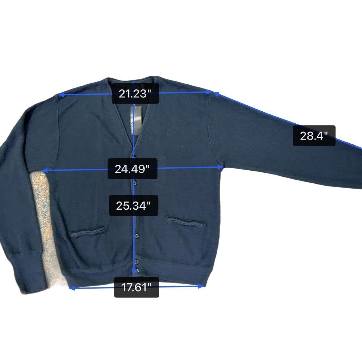 Bill Blass Mens Navy Cardigan Sweater V-Neck Casual Button Front Knit Sz L
