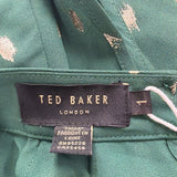 Ted Baker Womens Green Puff Sleeve Top Metallic Polka Dot Accent Size 1