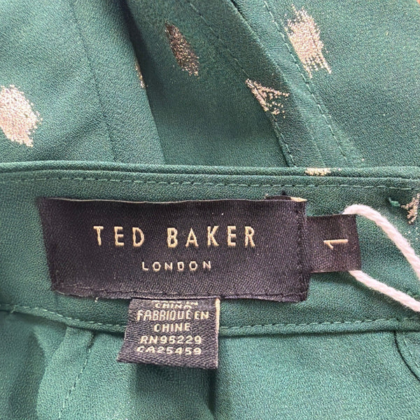 Ted Baker Womens Green Puff Sleeve Top Metallic Polka Dot Accent Size 1