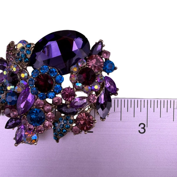 Ever Faith Womens Purple/Blue Rhinestone Floral Brooch Austria Crystals