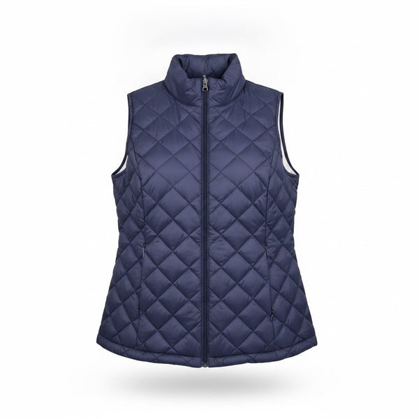 J.Jill Womens Navy Down Quilted Puffer Vest Petite Lightweight Collar Sz XS