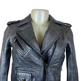 Michael Kors Silver Leather Moto Jacket Belted Zippers Stylish Modern Sz XXS