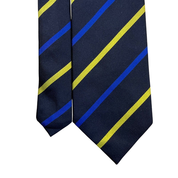 Ben Silver Mens Navy Silk Striped Tie Yellow & Blue All Occasion Imported Handma
