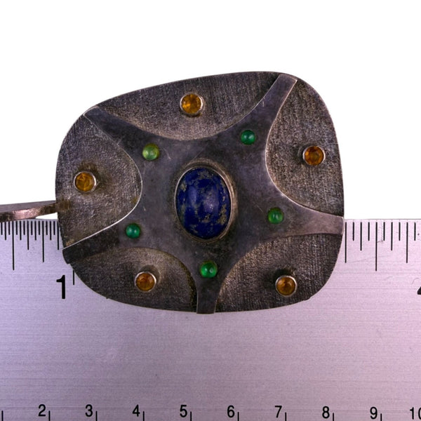 Sterling Silver Handmade Blue Lapis Lazuli Pendant With Multi-Color Gemstones