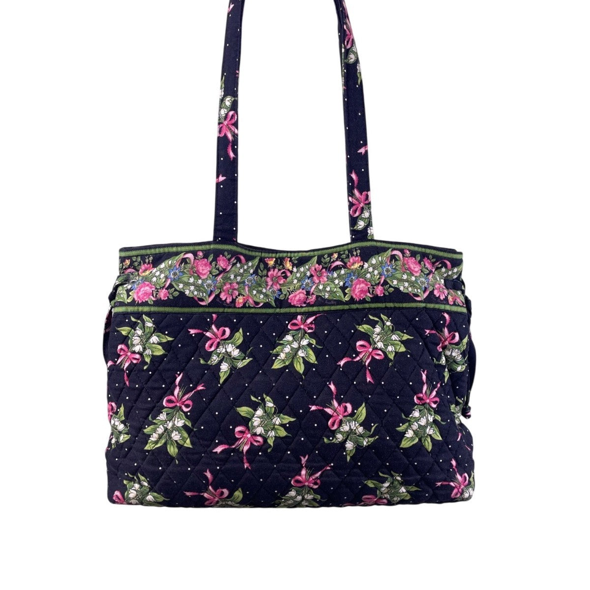 Vera Bradley Women’s Black & Green Quilted Cotton Floral Shoulder Tote Bag